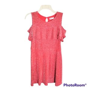 Epic Threads Women's Red Metallic Ruffle Open Shoulder Skaters Mini Dress XL